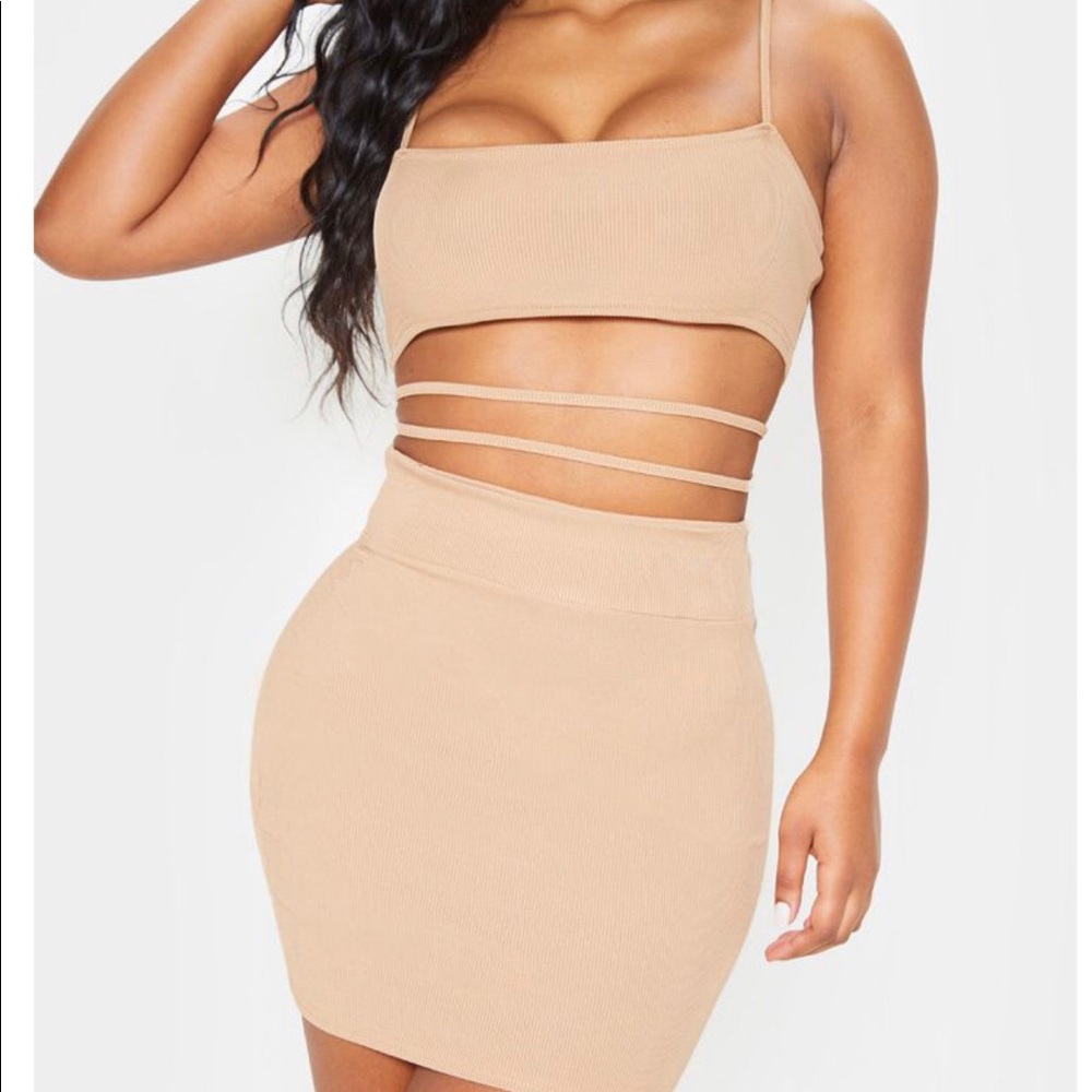 Stone Ribbed Cut our Detail Bodycon Dress